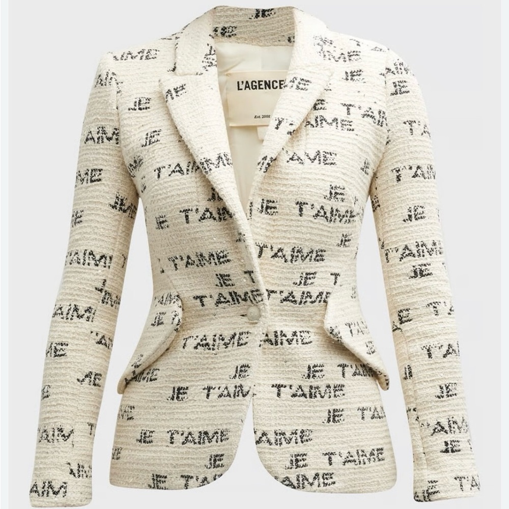 L'AGENCE Cream Textured Women's Je T’aime Blazer